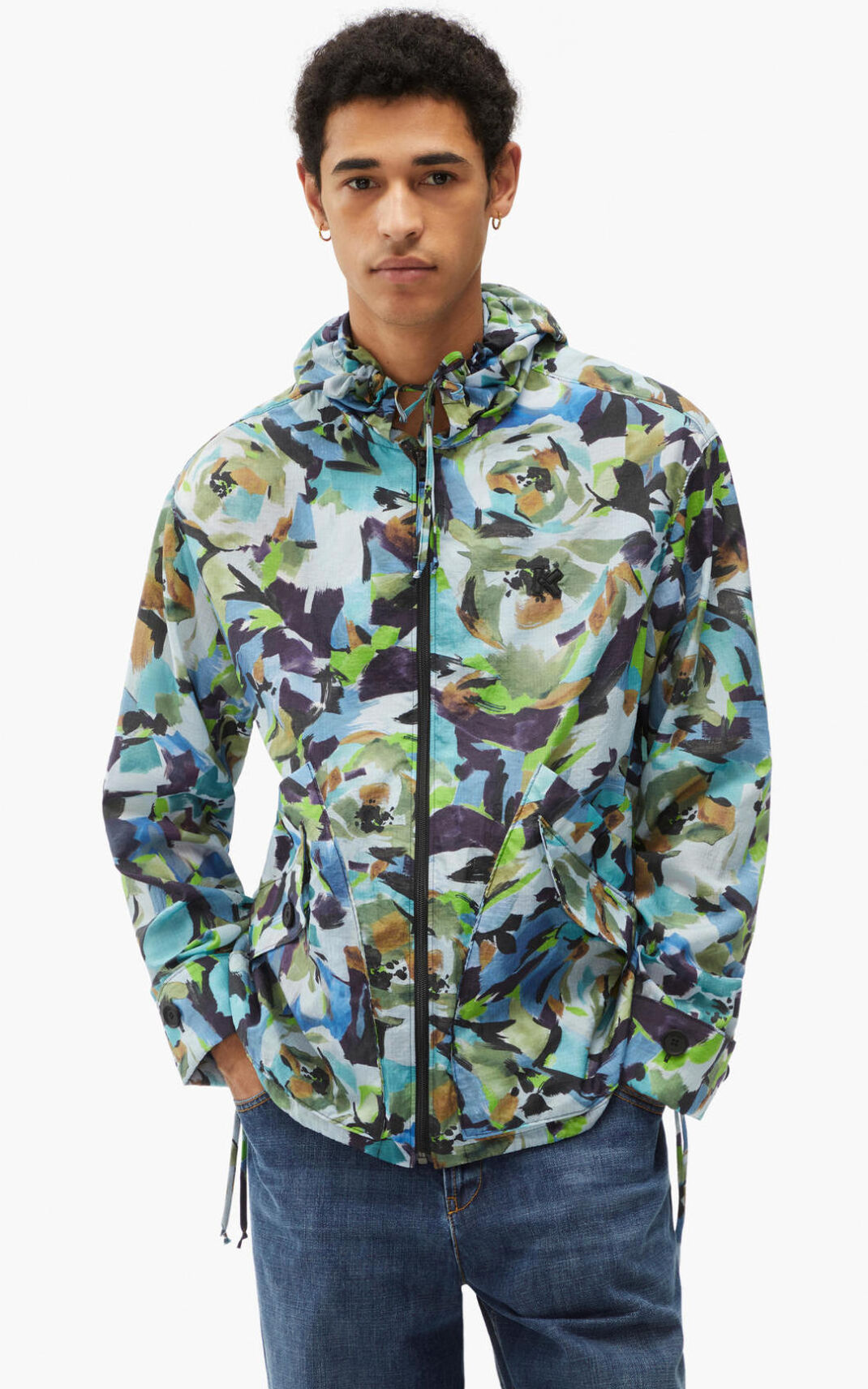 Kenzo Archive Floral with hood Ceket Erkek Mavi | 9745-FUMNL